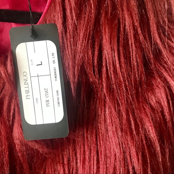 NWT Faux fur long hair burgundy coat - Picture 3 of 8